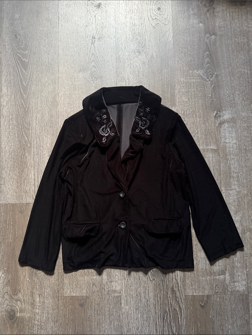 Y2K Black Women's Embroidered Collar Jacket - Classic Tailored Coat
